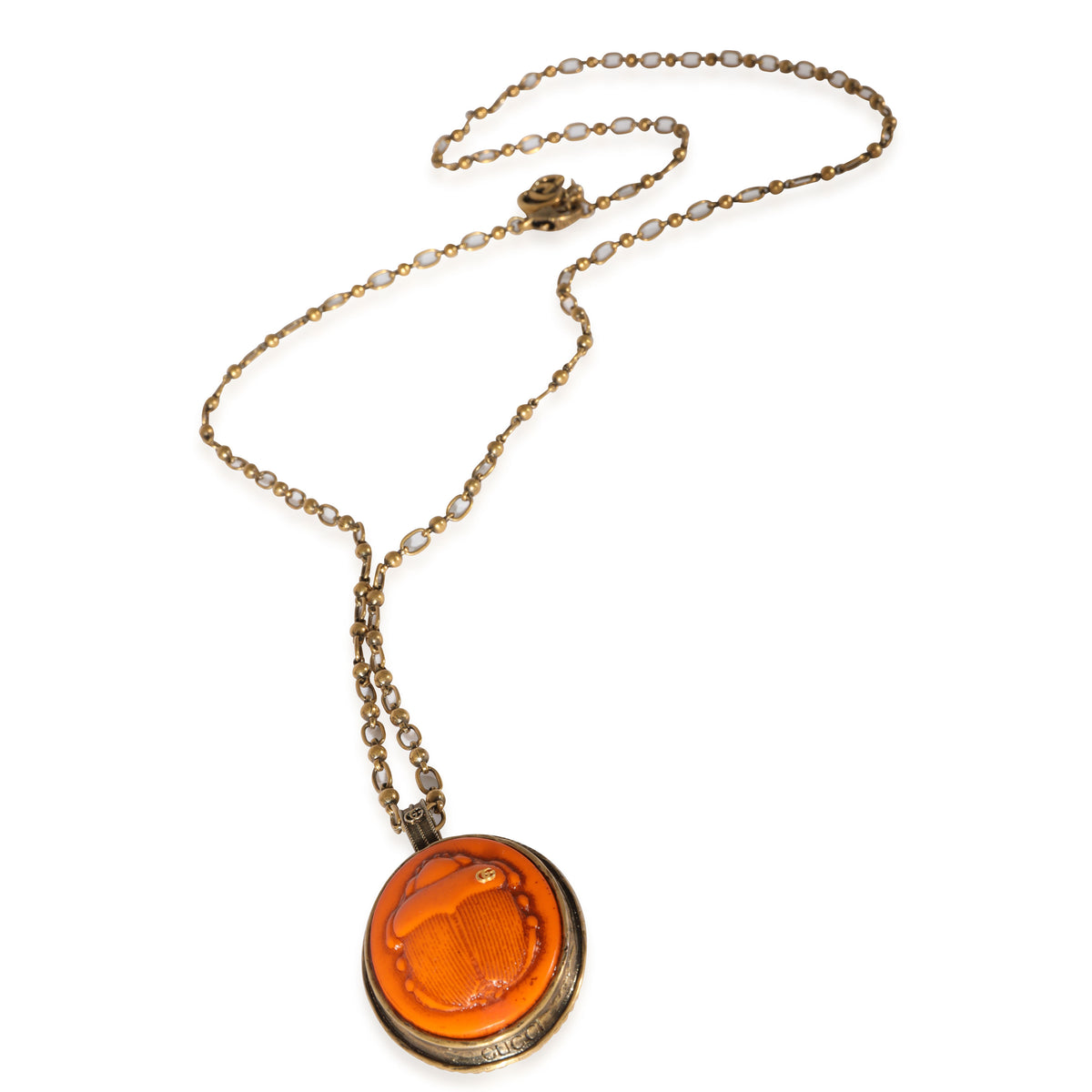 Gucci Brass Tone Orange Scarab Beetle Pendant