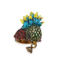 Gucci Enamel Bird Ring with Red Crystals