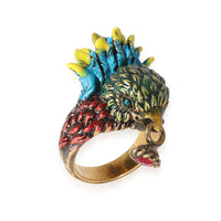 Gucci Enamel Bird Ring with Red Crystals