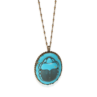 Gucci Brass Tone Large Blue Scarab Beetle Pendant