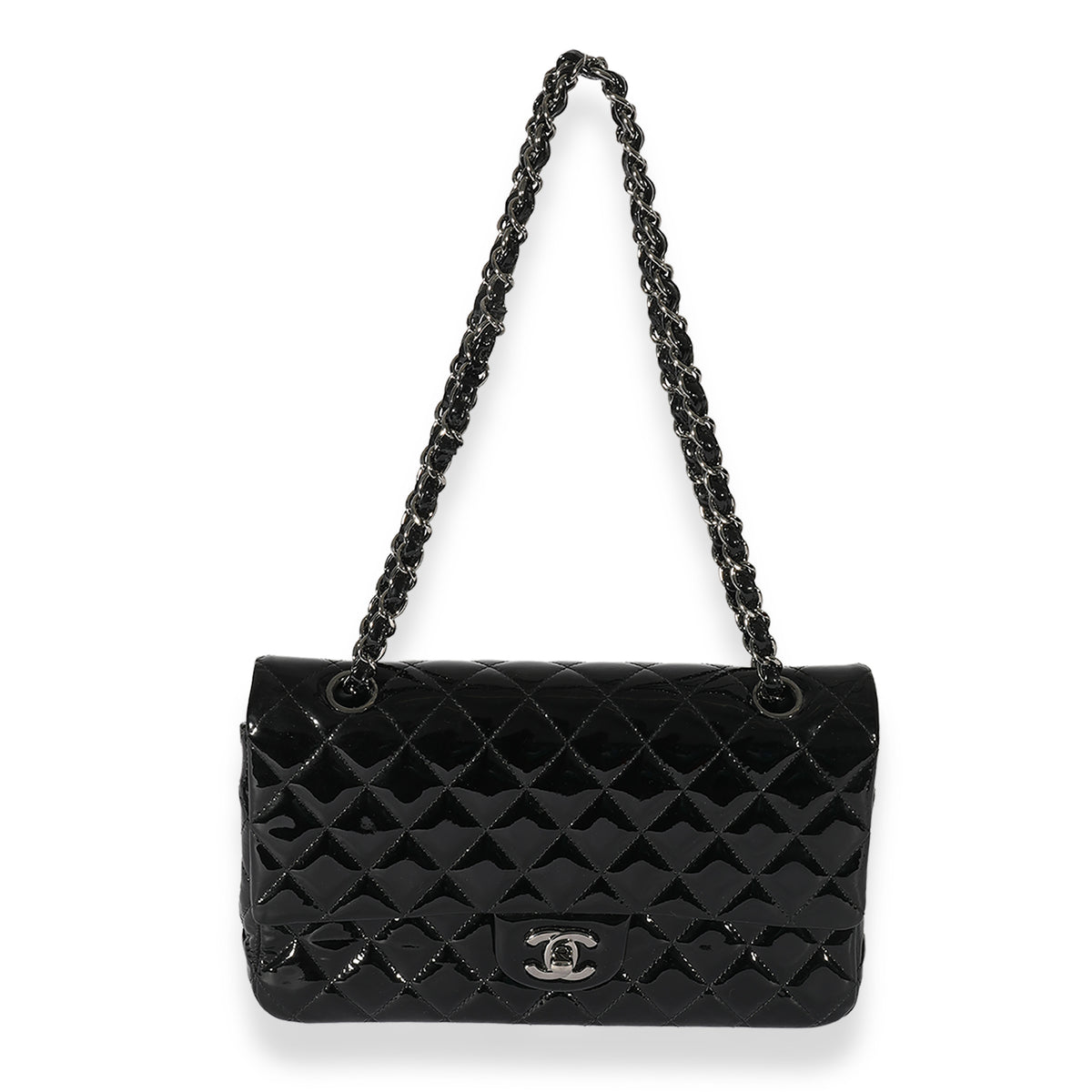 Chanel Rare Black Quilted Patent Leather Chain Around Maxi