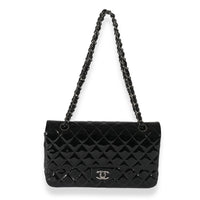 Chanel Black Quilted Patent Leather Medium Classic Double Flap Bag