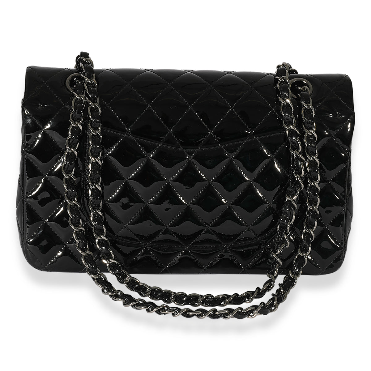 100% Classic CHANEL Black Quilted Lambskin 24K Gold Chain 10 Flap