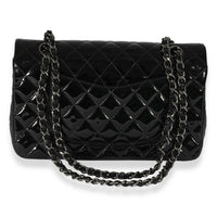 Chanel Black Quilted Patent Leather Medium Classic Double Flap Bag