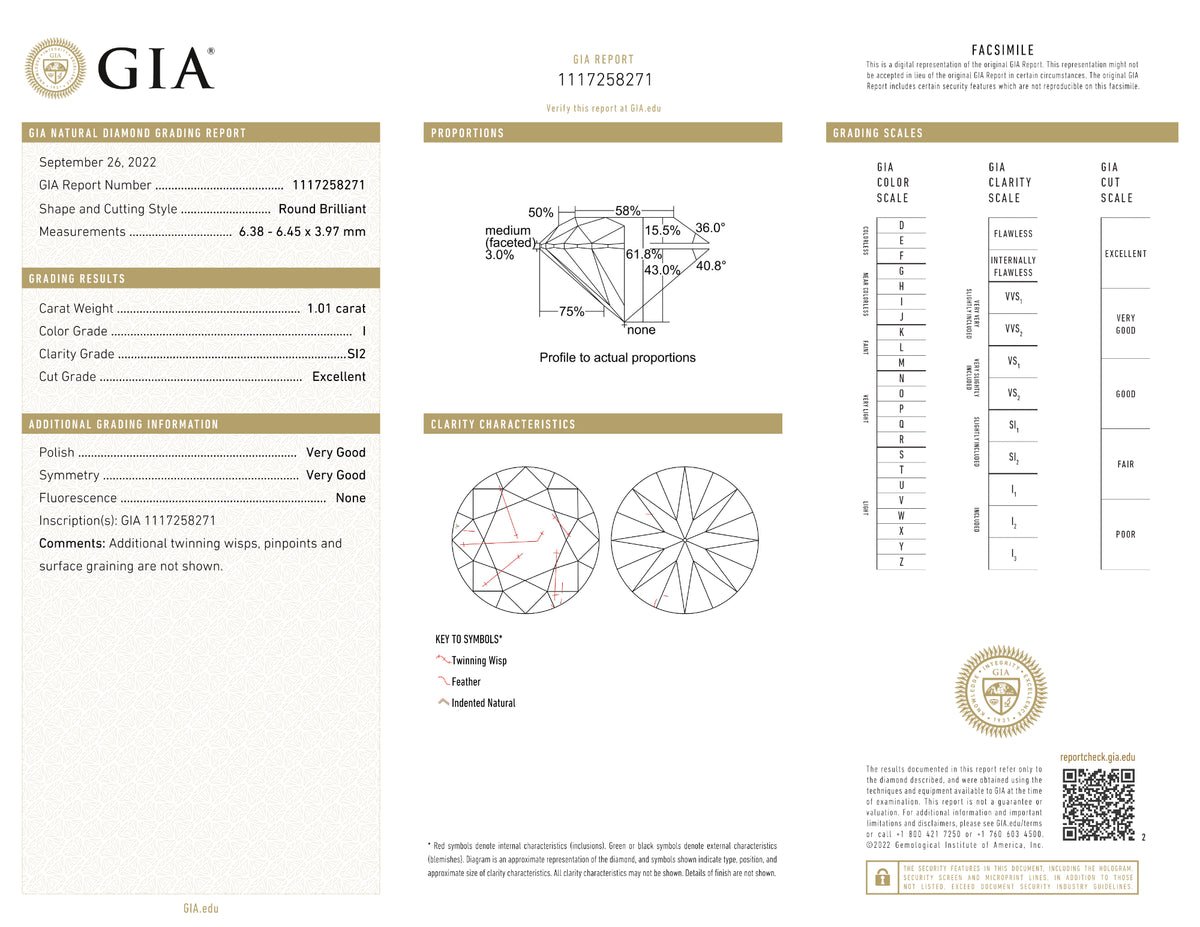 GIA Certified 1.01 Ct Round cut I SI2 Loose Diamond