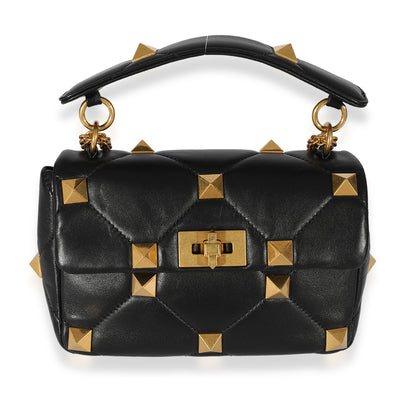 Valentino Black Leather Medium Roman Stud Shoulder Bag