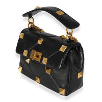 Valentino Black Leather Medium Roman Stud Shoulder Bag