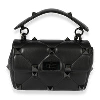 Valentino Black Nappa Medium Roman Stud Shoulder Bag