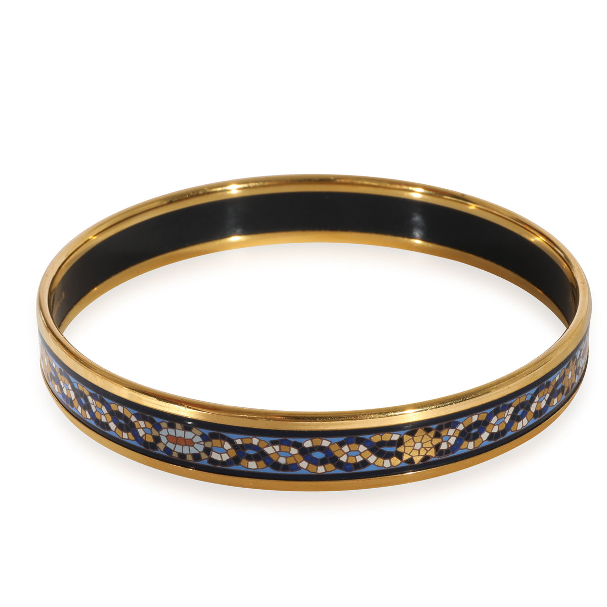 Hermès Narrow Enamel Bracelet in Blue & Gold Mosaic