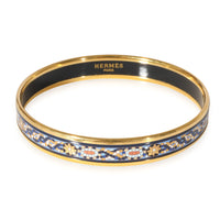 Hermès Narrow Enamel Bracelet in Blue & Gold Mosaic