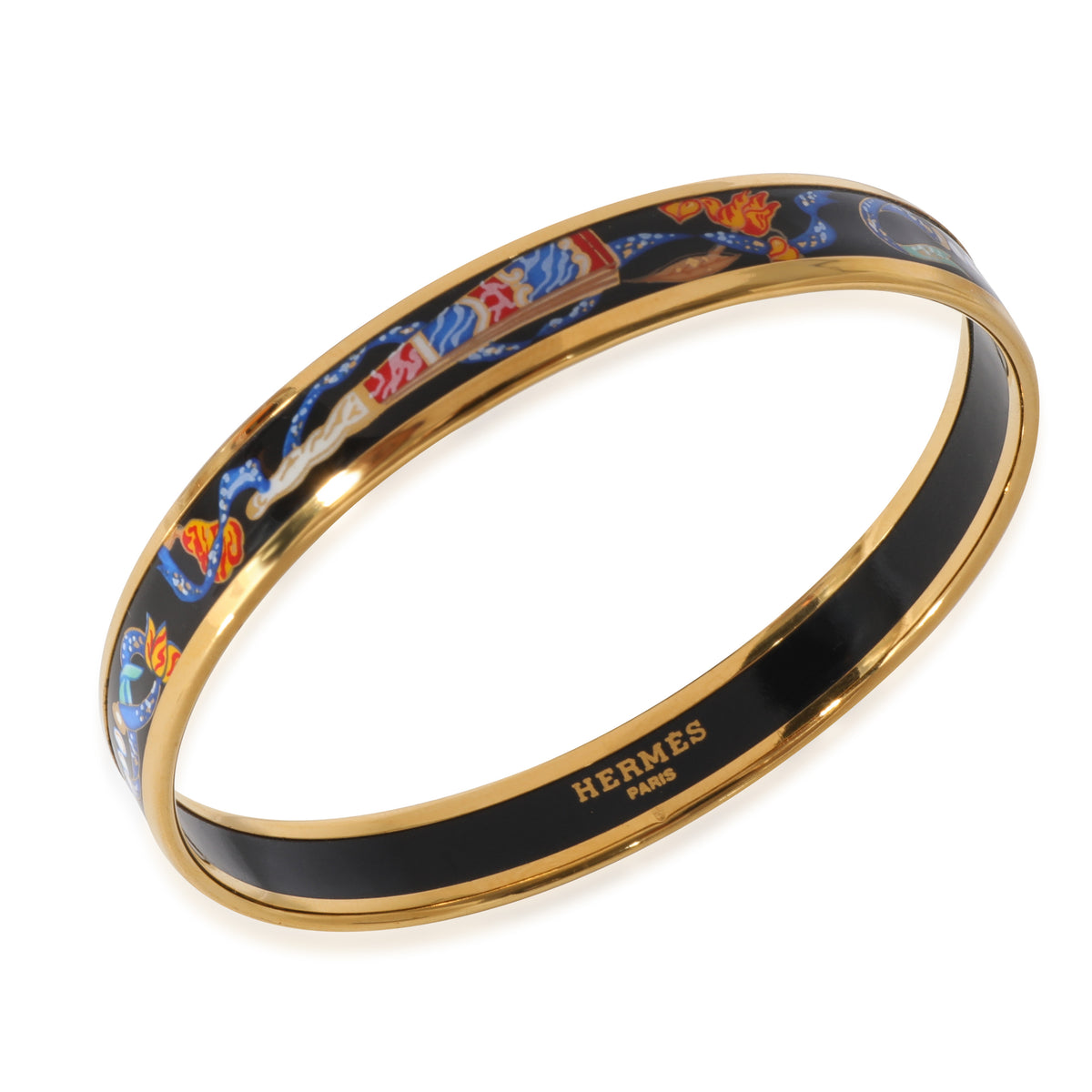 Hermès Plated Narrow Enamel Bangle With Folded Fans & Ribbons (62MM)