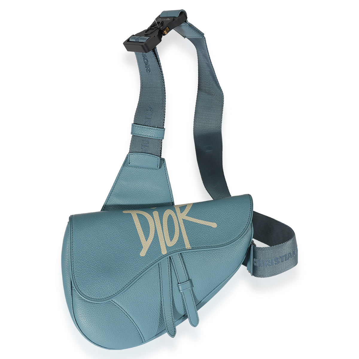 Dior x Shawn Stussy Blue Calfskin Saddle Bag
