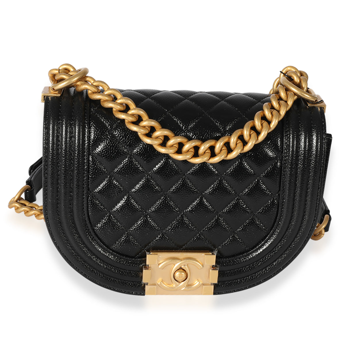 CHANEL Caviar Quilted Small Boy Messenger Bag Black 1167488