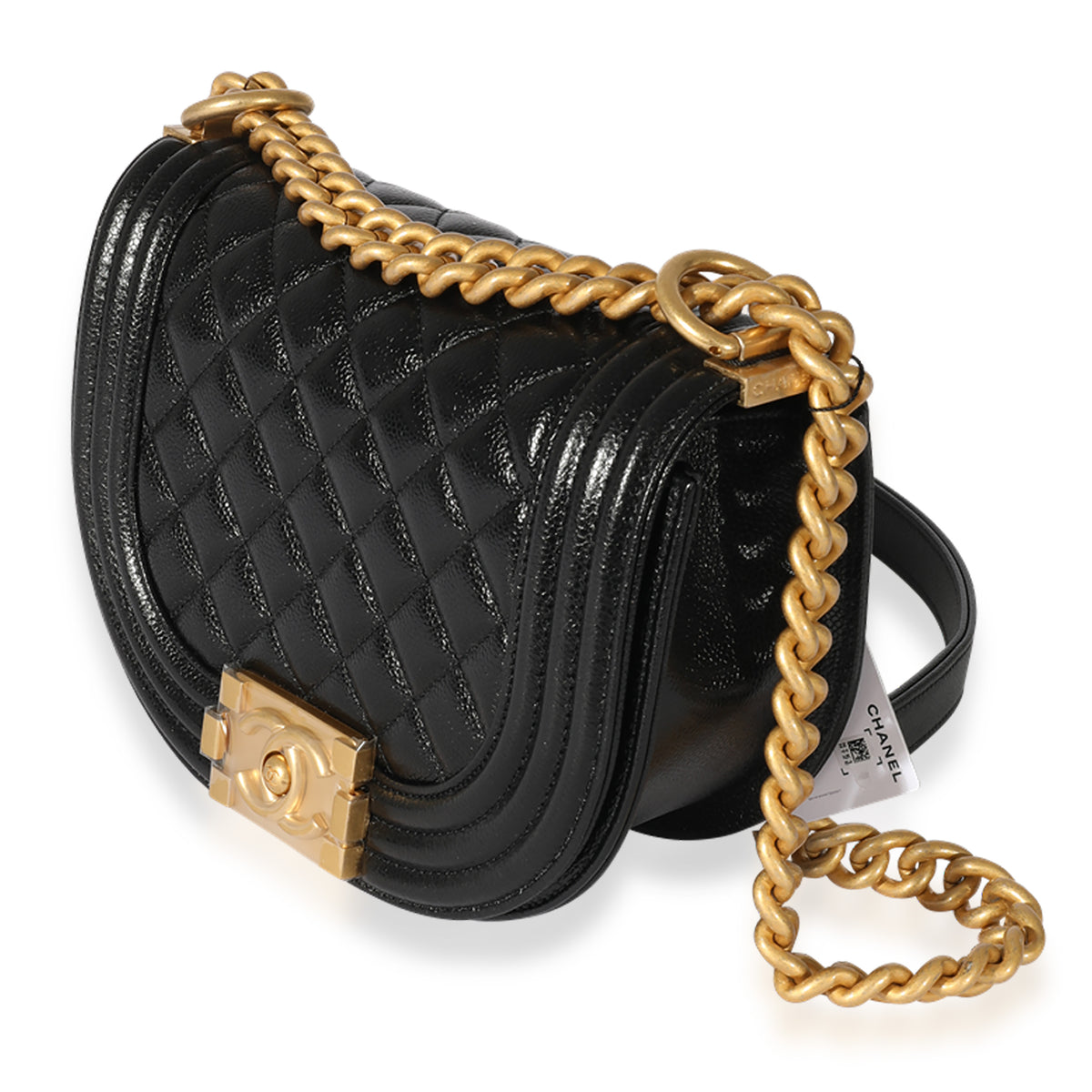 Chanel Black Caviar Leather and Ruthenium Finish Metal Small Boy Bag A67085  at 1stDibs