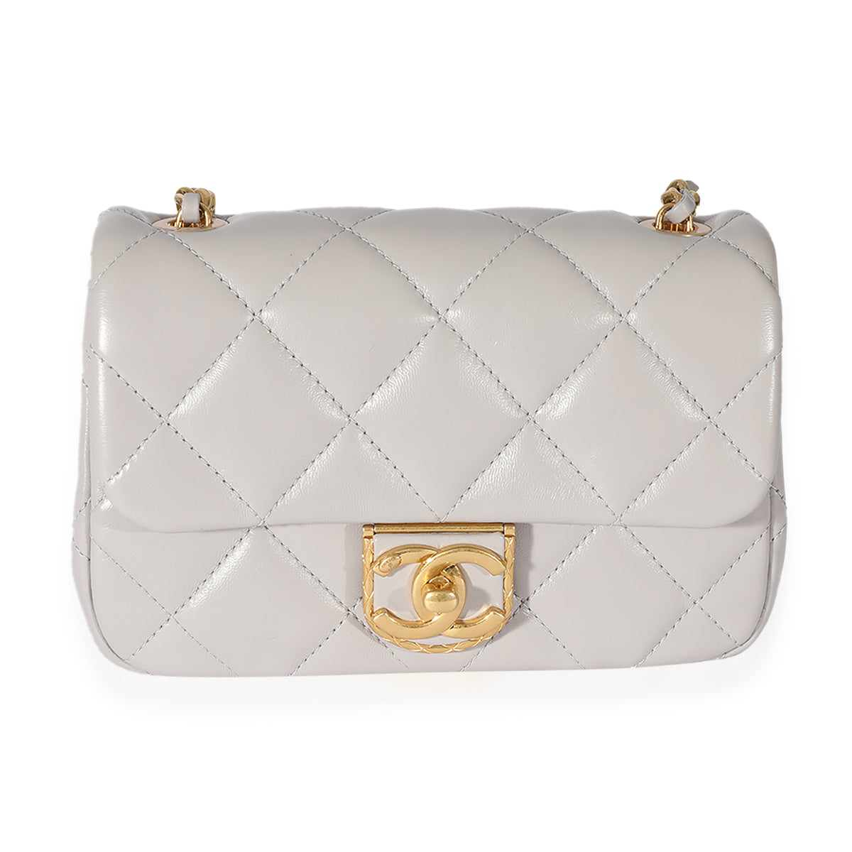 Chanel Pink Quilted Lambskin Mini Square Flap Bag Pale Gold Hardware, 2022