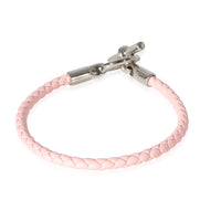 Palladium Plated Hermes Glenan Bracelet In Pink Swift Calfskin