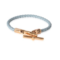 Hermes Rose Gold Plated Glenan Bracelet In Blue-Grey Swift Calfskin