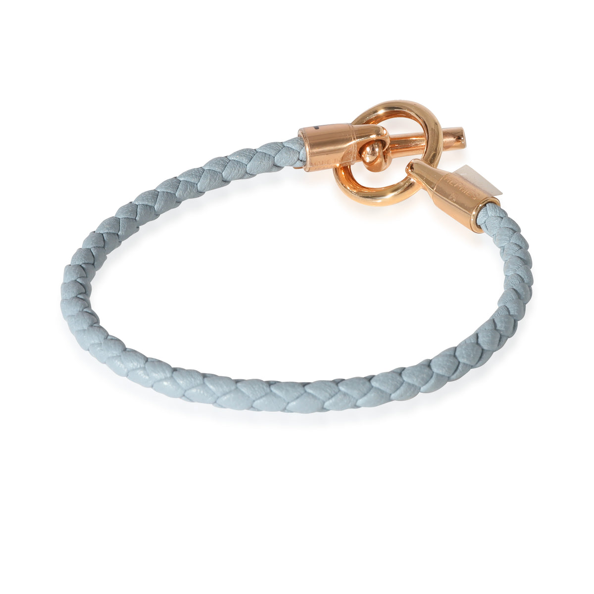 Hermes Rose Gold Plated Glenan Bracelet In Blue-Grey Swift Calfskin