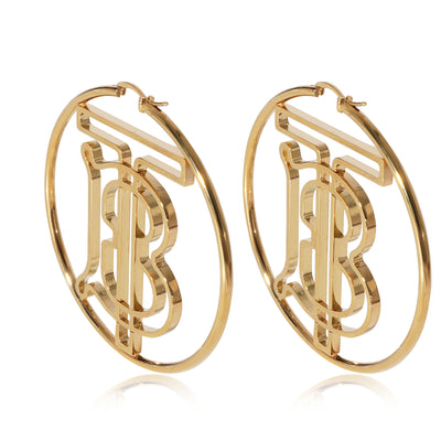 Gold Tone Burberry Monogram Hoop Earrings