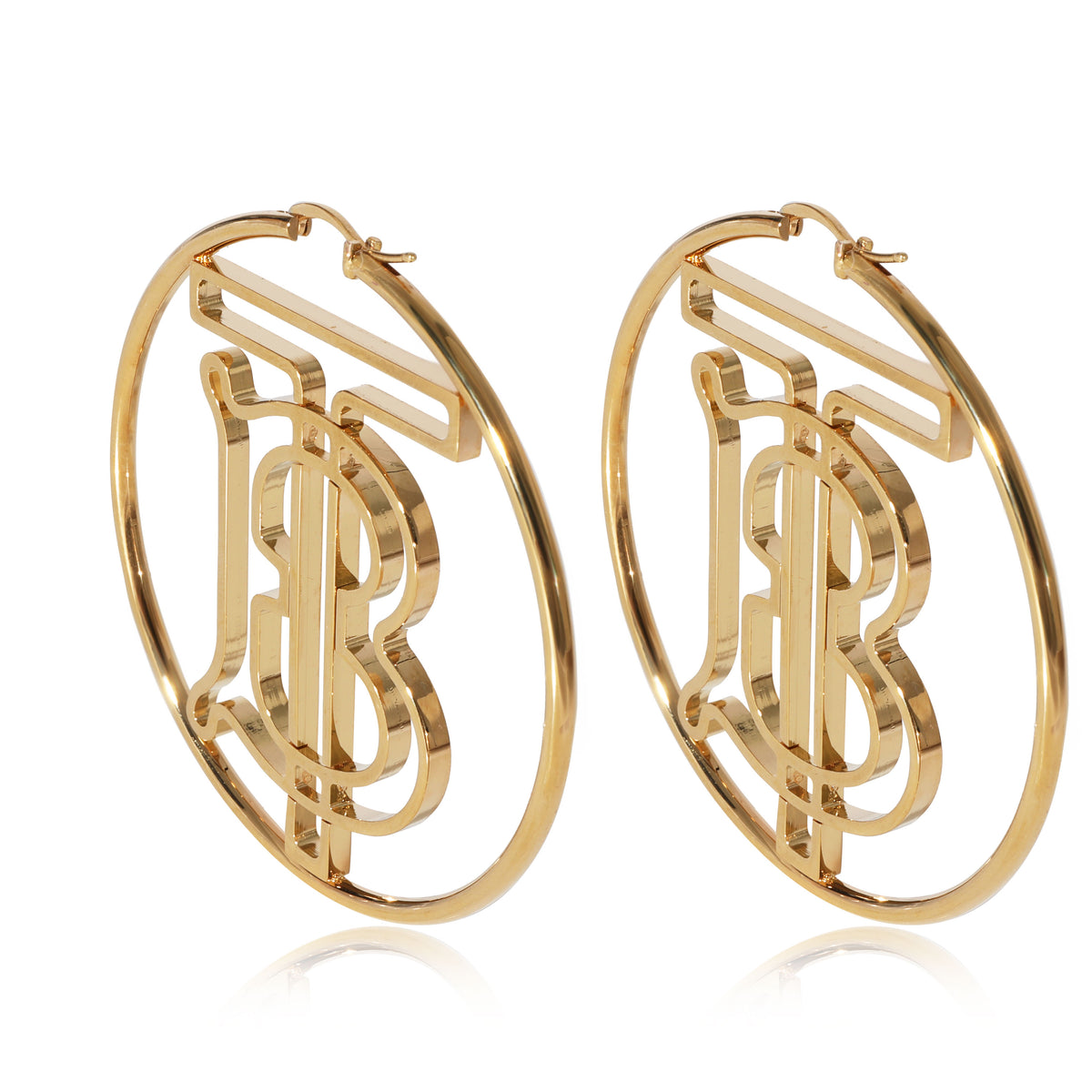 Gold Tone Burberry Monogram Hoop Earrings