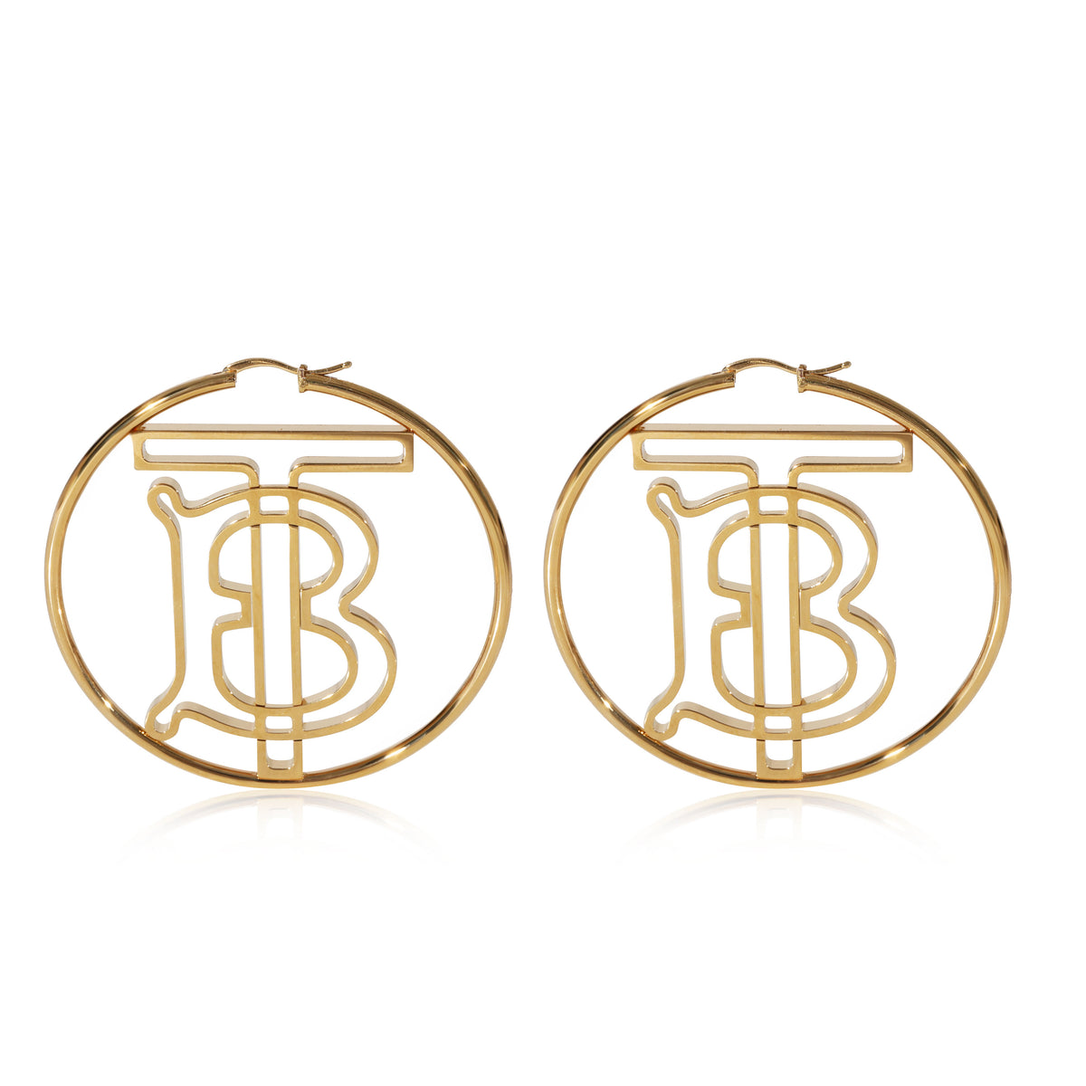 Gold Tone Burberry Monogram Hoop Earrings