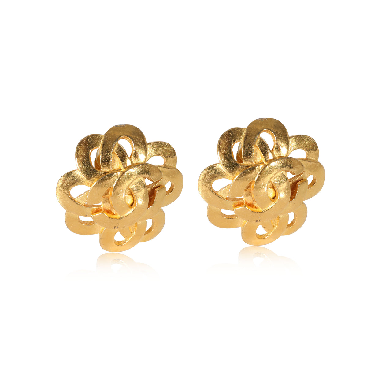 Chanel Vintage 1997 CC Large Button Gold Tone Earring