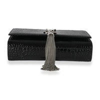 Saint Laurent Black Crocodile-Embossed Small Kate Tassel Bag