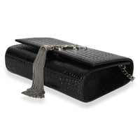 Saint Laurent Black Crocodile-Embossed Small Kate Tassel Bag