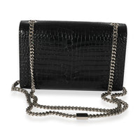 Saint Laurent Black Crocodile-Embossed Small Kate Tassel Bag