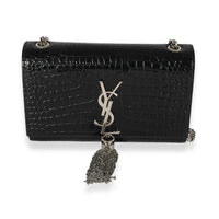 Saint Laurent Black Crocodile-Embossed Small Kate Tassel Bag