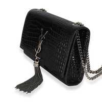 Saint Laurent Black Crocodile-Embossed Small Kate Tassel Bag