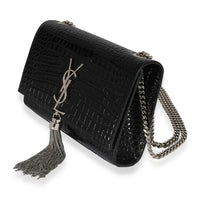 Saint Laurent Black Crocodile-Embossed Small Kate Tassel Bag