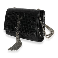 Saint Laurent Black Crocodile-Embossed Small Kate Tassel Bag