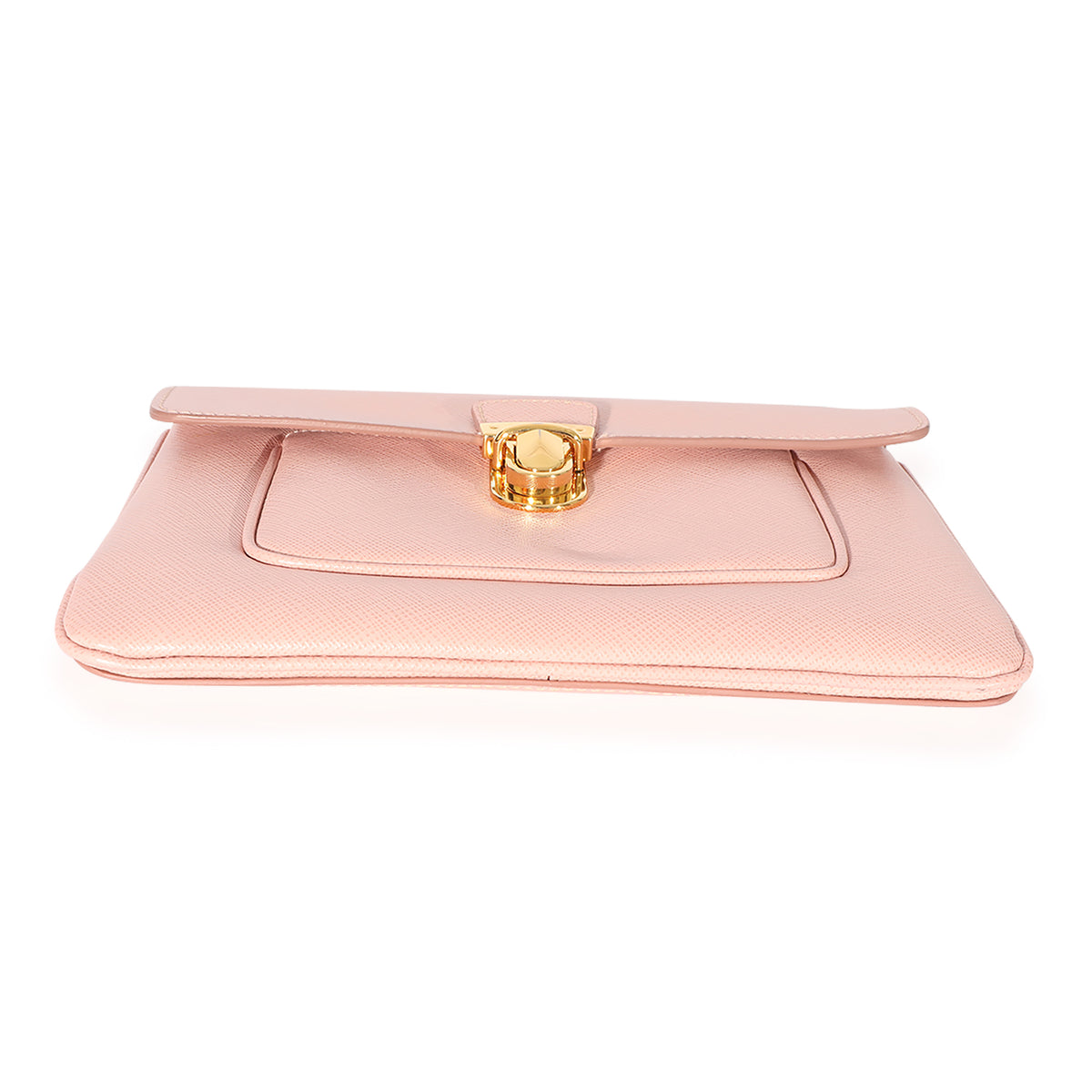 Prada Pink Saffiano Front Clasp Flap Clutch