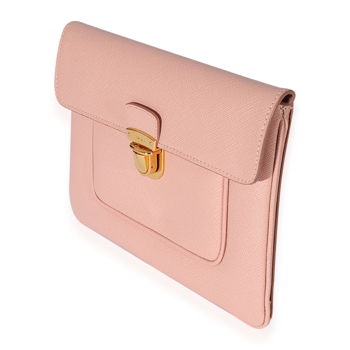 Prada Pink Saffiano Front Clasp Flap Clutch