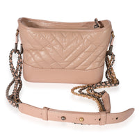 Chanel Pink Aged Calfskin Chevron Quilted Small Gabrielle Hobo