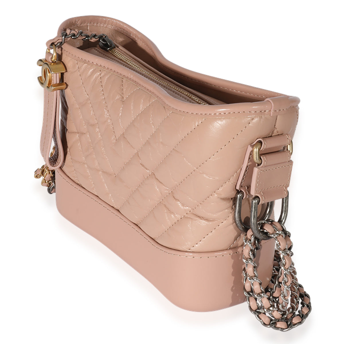 Chanel Pink Aged Calfskin Chevron Quilted Small Gabrielle Hobo