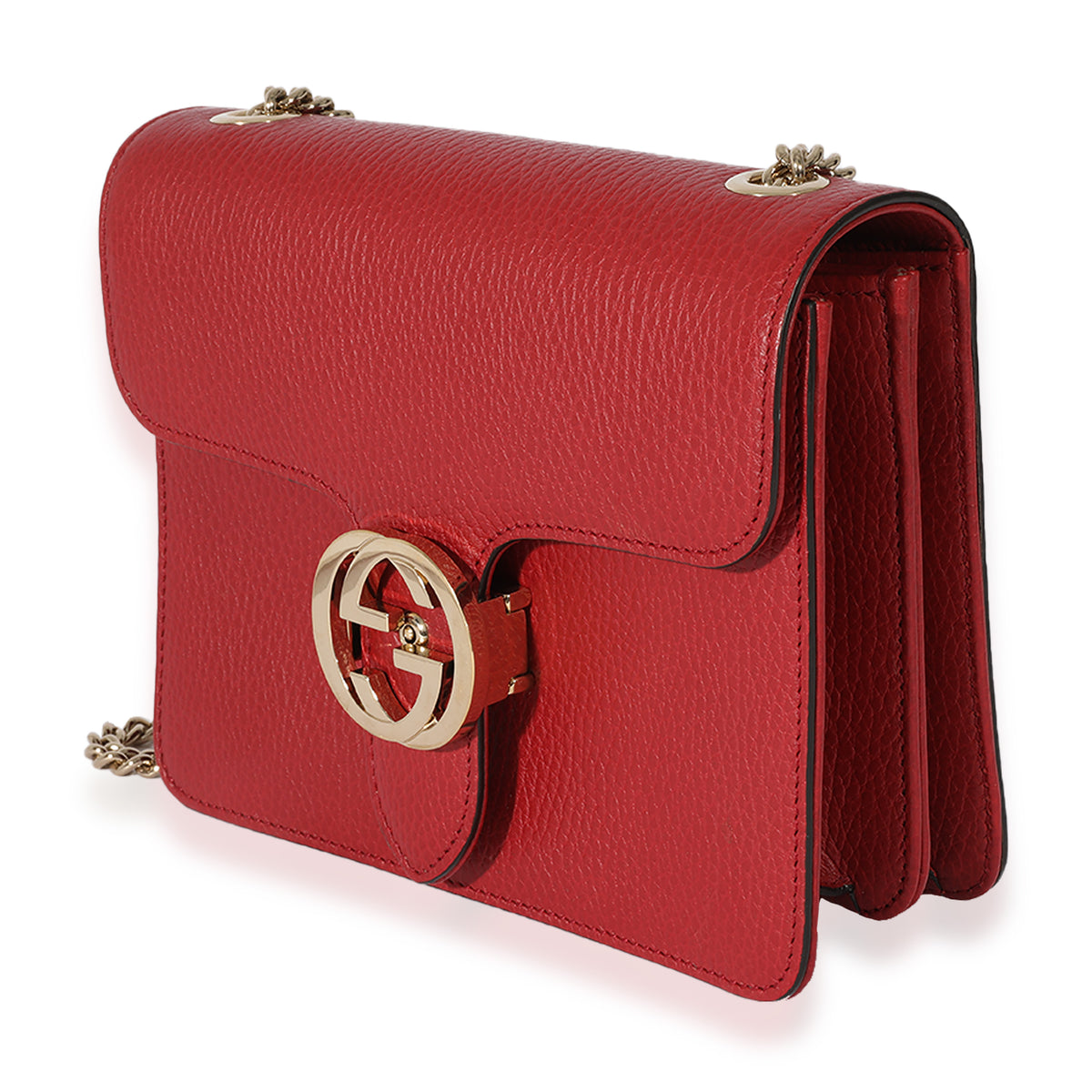 Gucci Red Leather Small Dollar Interlocking Chain Bag