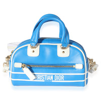 Dior Blue & White Smooth Calfskin Micro Vibe Zip Bowling Bag