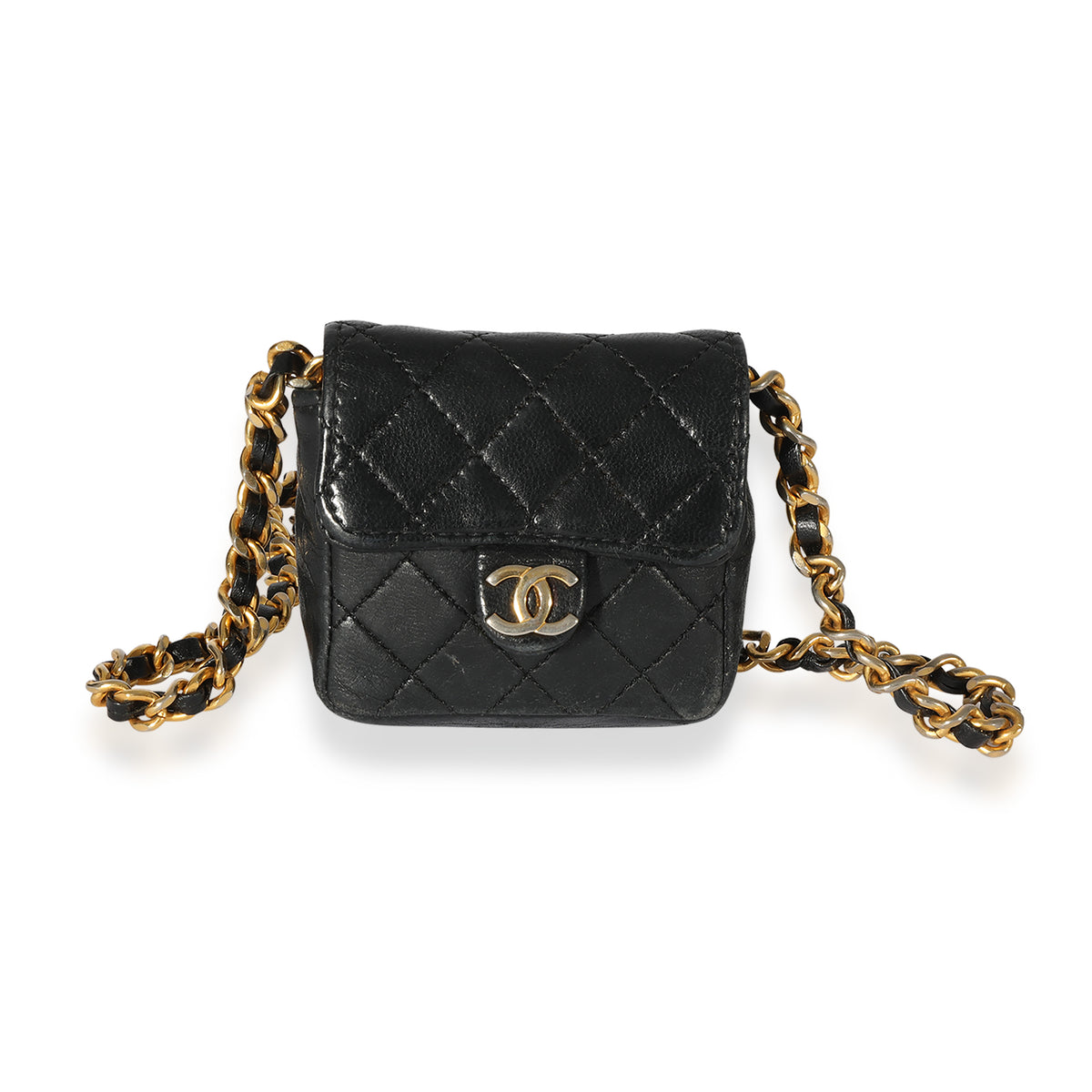 Chanel Vintage Black Quilted Lambskin Micro Flap Bag