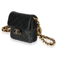 Chanel Vintage Black Quilted Lambskin Micro Flap Bag