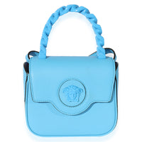 Versace Blue Leather Mini La Medusa Chain Top Handle Bag