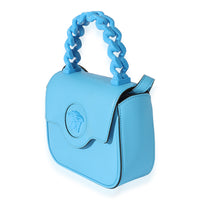 Versace Blue Leather Mini La Medusa Chain Top Handle Bag