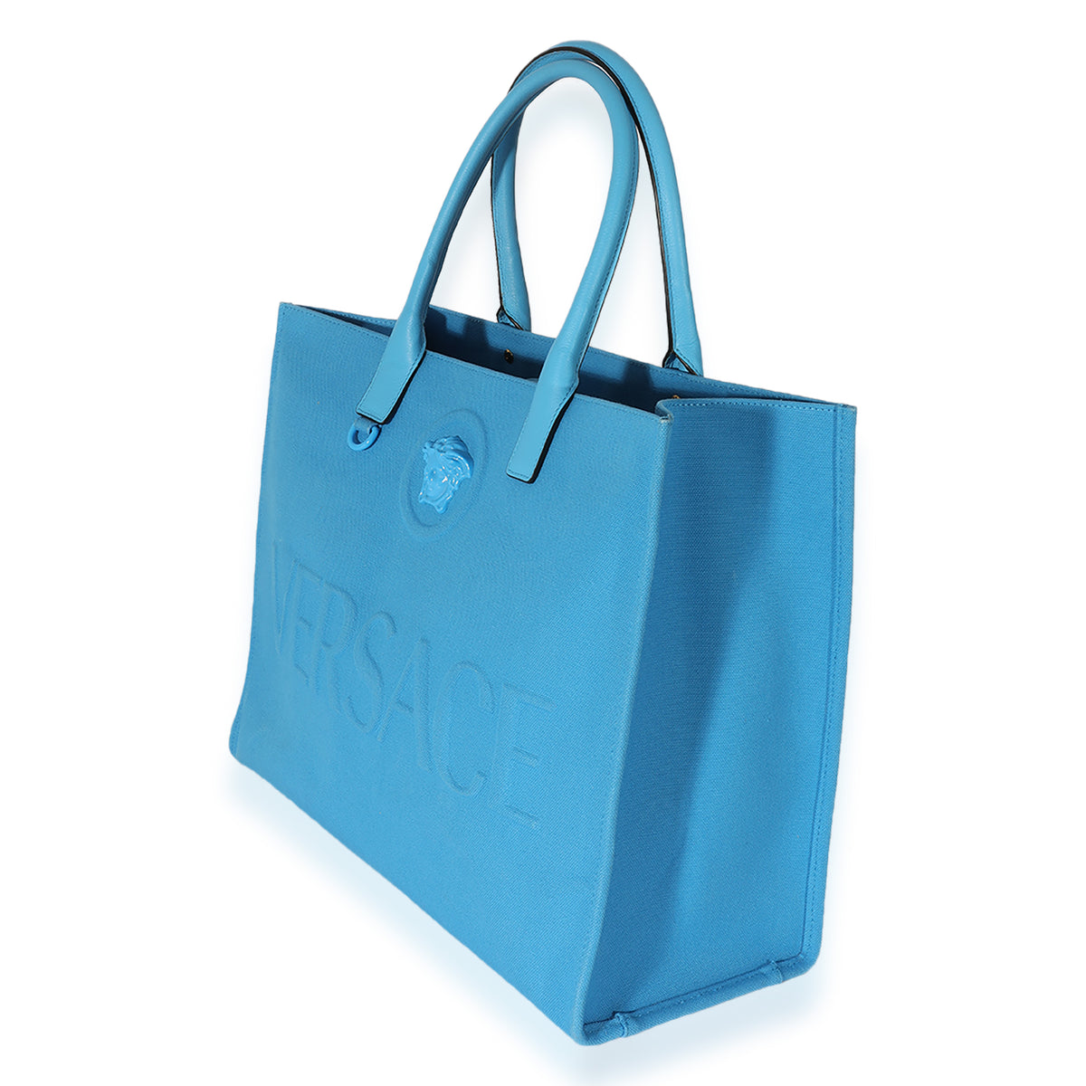 Versace La Medusa Blue Canvas Logo Tote