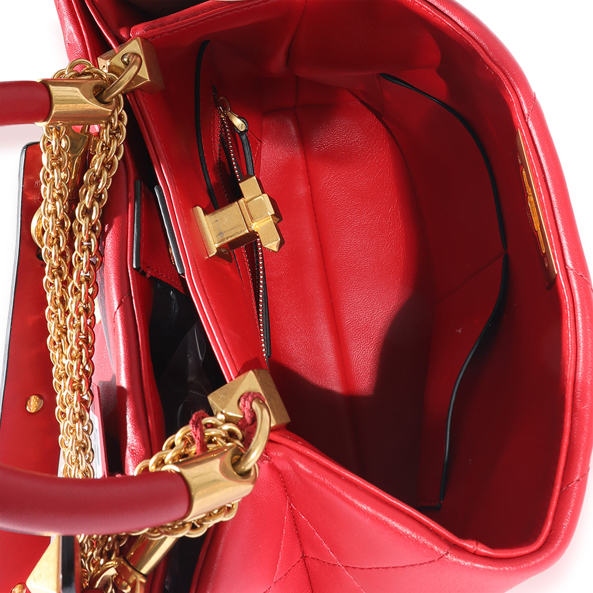 Valentino Red Leather Roman Stud Top Handle