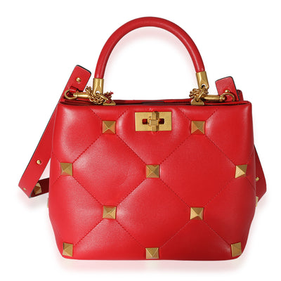 Valentino Red Leather Roman Stud Top Handle