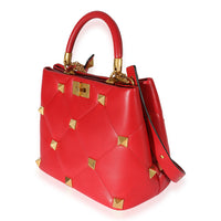 Valentino Red Leather Roman Stud Top Handle