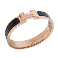 Hermès Rose Gold Plated Clic H Bracelet in Blue Abysse