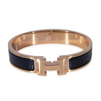 Hermès Rose Gold Plated Clic H Bracelet in Blue Abysse