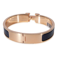 Hermès Rose Gold Plated Clic H Bracelet in Blue Abysse